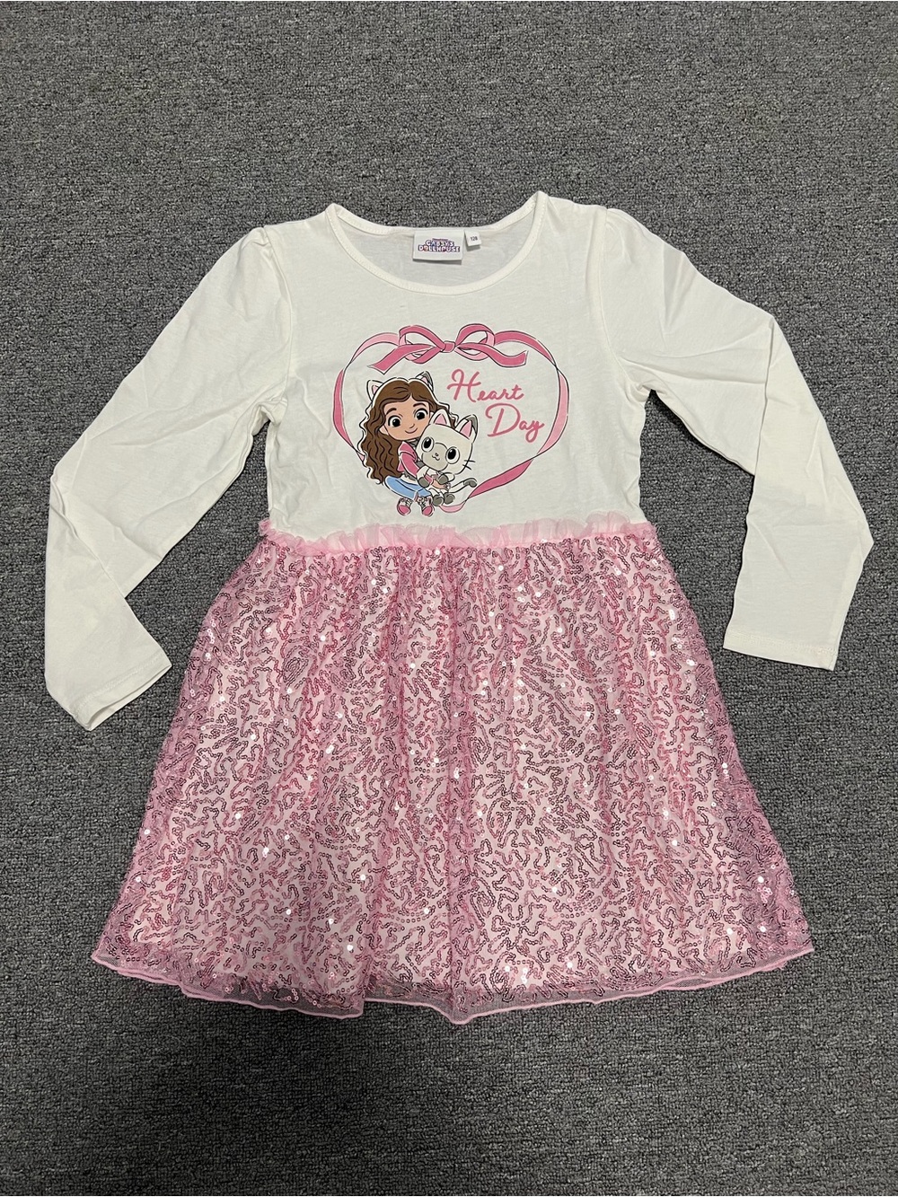 Gabby Dollhouse Girls' White Top with Pink Sequin Skirt Heart Dress 7-8T